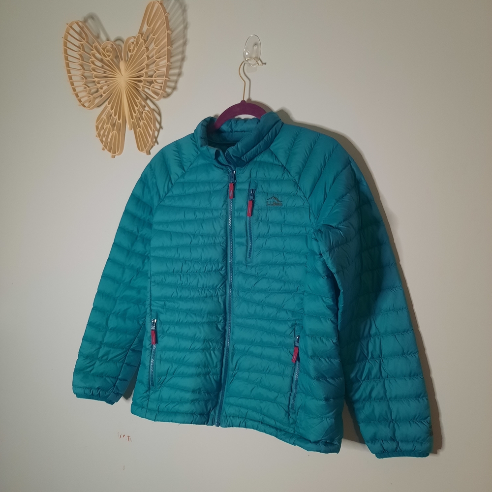L.L. Bean Girls Sz 18 Ultralight 650 Down Full Zip‎ Jacket, Zip Pockets, Teal